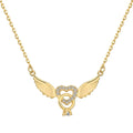 Heart-shaped zircon pendant necklace in 925 sterling silver with wings motif, electroplated finish