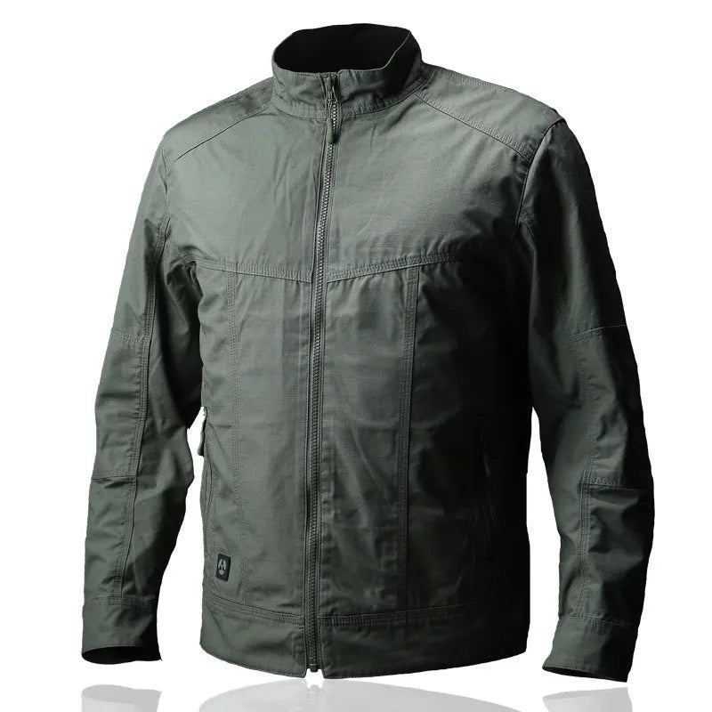 Men's tactical coat in polyester with a camouflage pocket, shown in a camouflage colour option.