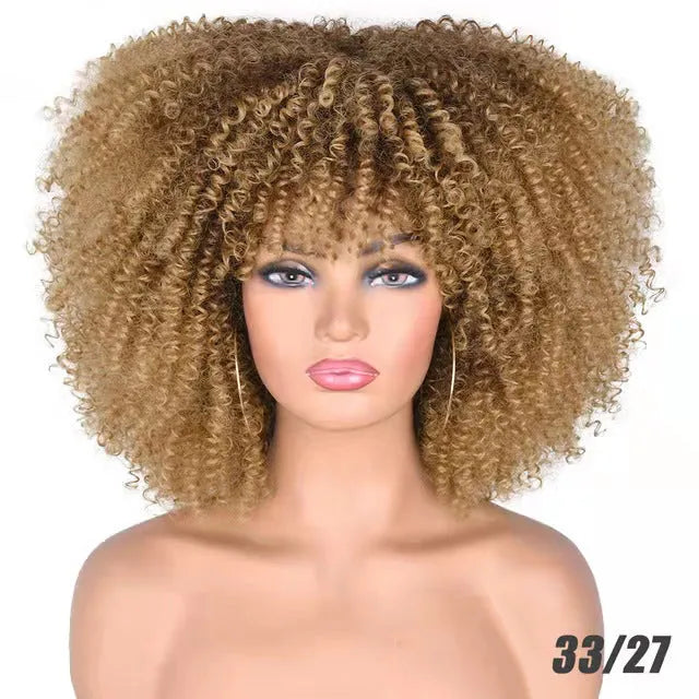African small curly afro wig headgear in high temperature silk bangs type colour 1B