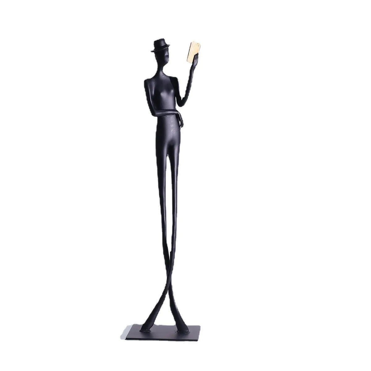 Black aluminium reading woman desktop sculpture modern minimalist design