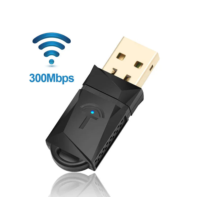 Small white USB wireless WiFi adapter with internal antenna for 300 Mbps network connection