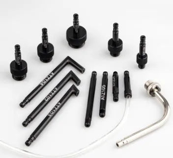 13-piece automatic transmission oil refuelling tool kit with plastic injector and funnel adapters