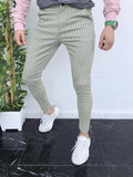 Men's slim-fit straight leg trousers with 3D printed plaid pattern in colour RKKZ49