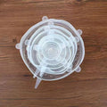 Six silicone stretch food cover lids in different sizes from 6.5cm to 20.5cm diameter