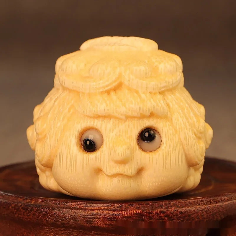Solid bamboo golden toad princess ornament carving 5cm size