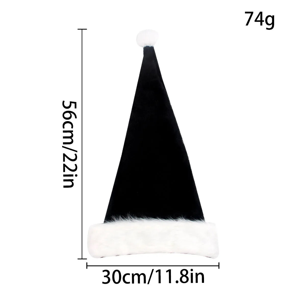 Large adult plush Christmas hat in European style with red and black or white and black colour options