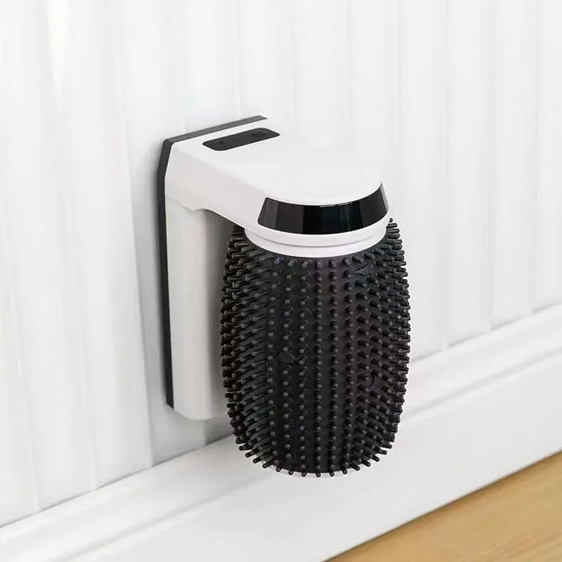 White automatic cat self groomer wall corner brush with silicone bristles for grooming and scratching
