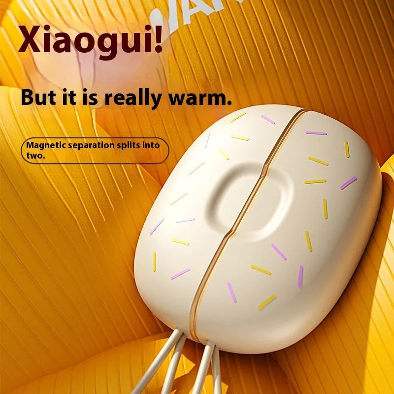 Magnetic two-in-one hand warmer in beige, pink or green with USB charging, lighting and double side heating