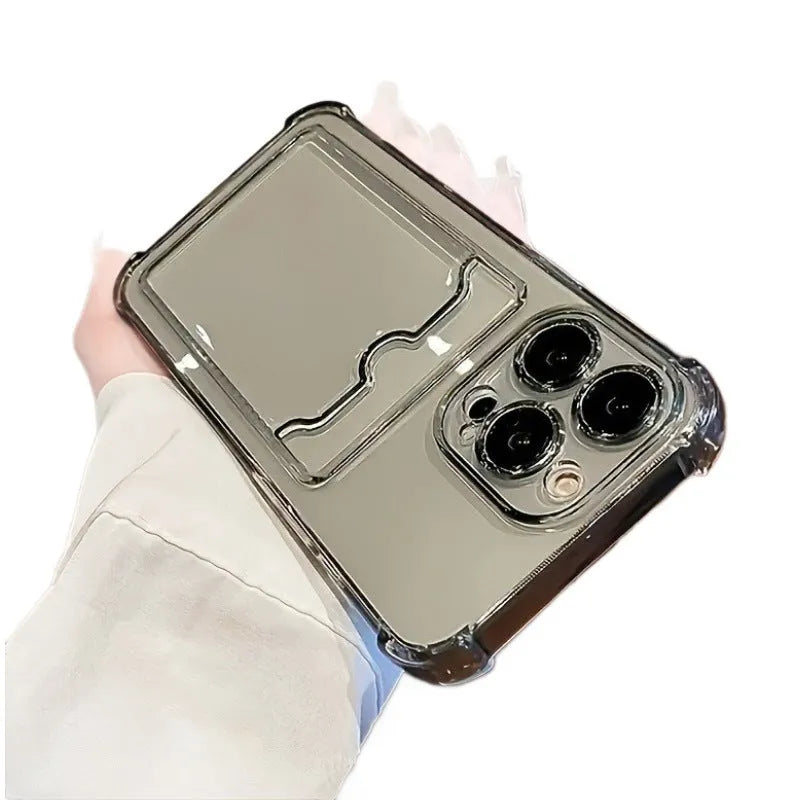 Card holder TPU phone case for Apple iPhone in transparent black with frosted finish