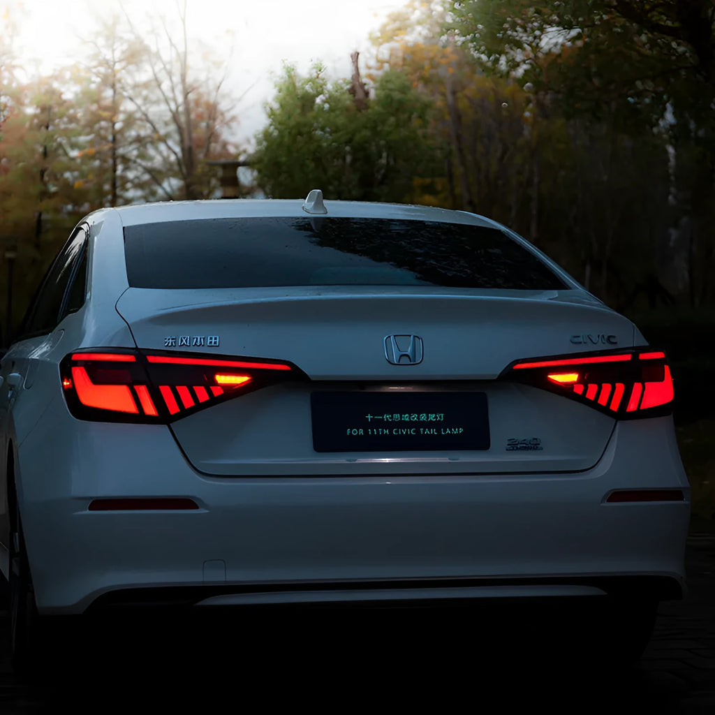 Black and red LED taillight assembly for 11th Generation Honda Civic with streamer indicators.