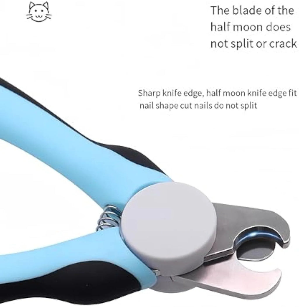Blue heavy duty dog nail clippers with safety guard for large breed thick nails on a white background.