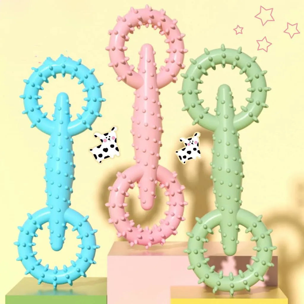 Blue TPR dog chew ring toy for teething puppies measuring 16cm diameter