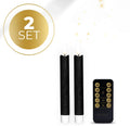Black LED taper candle with realistic 3D flame effect, 18cm tall.
