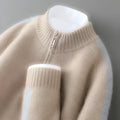 Sheep wool half-zip round neck knitted sweater in slim fit plus size design