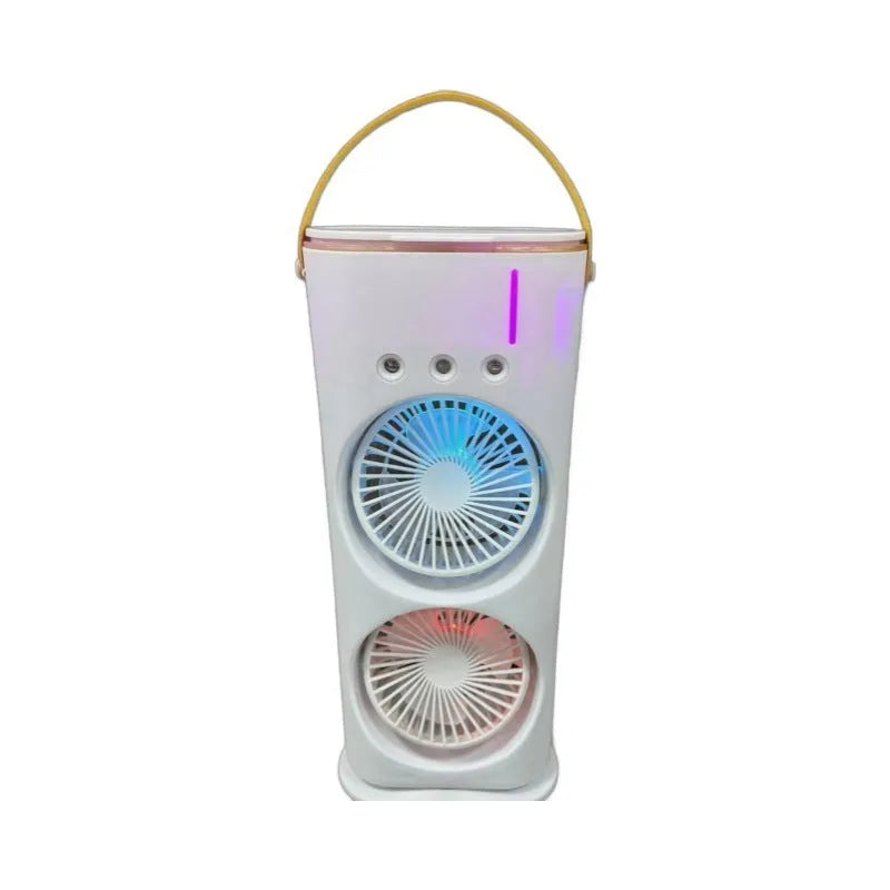 White portable air cooler with double fan design and humidifying spray function