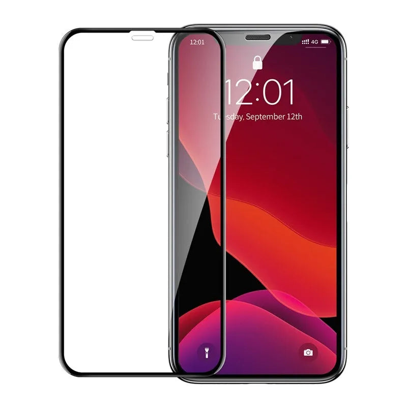 0.23mm curved tempered glass screen protector in black for iPhone X XS 11 Pro 5.8 inches, with non-broken edge and film artifact