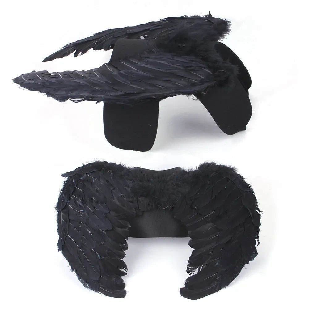 Black and white angel wings dog costume on chest and back with felt fabric
