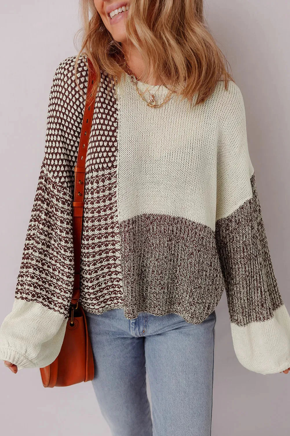 Dark khaki colour block loose sweater with drop shoulders and a back tie detail.