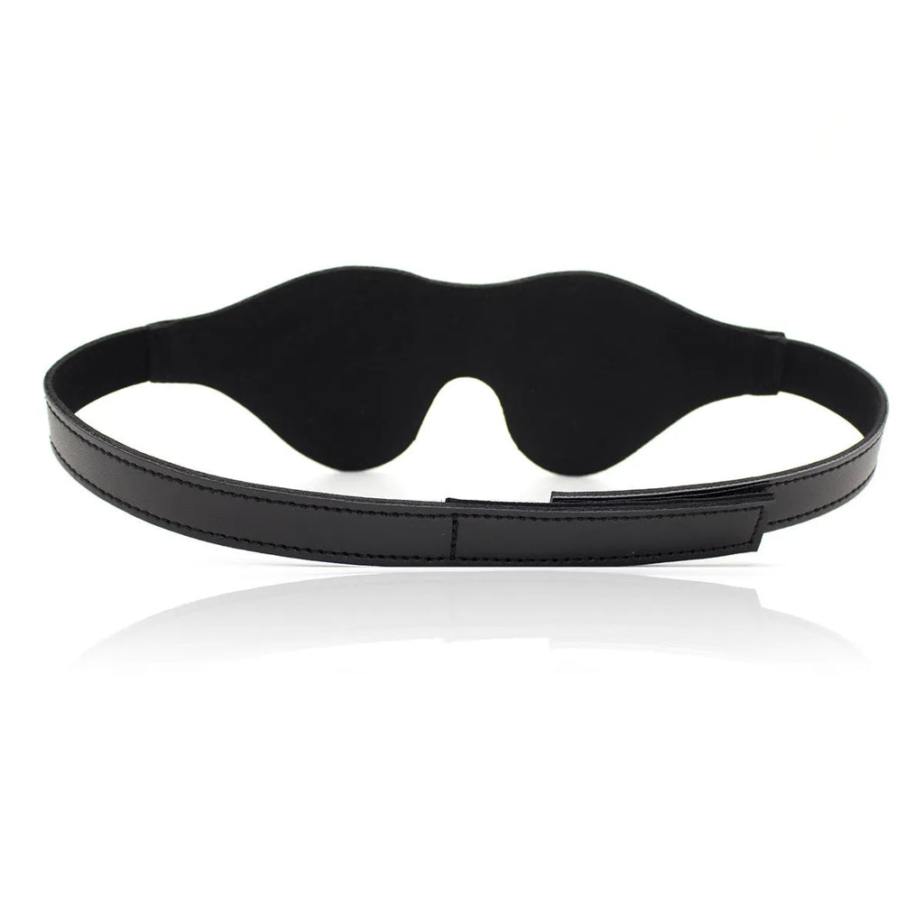 Women's black PU leather eye mask with adjustable metal nose bridge and Velcro strap
