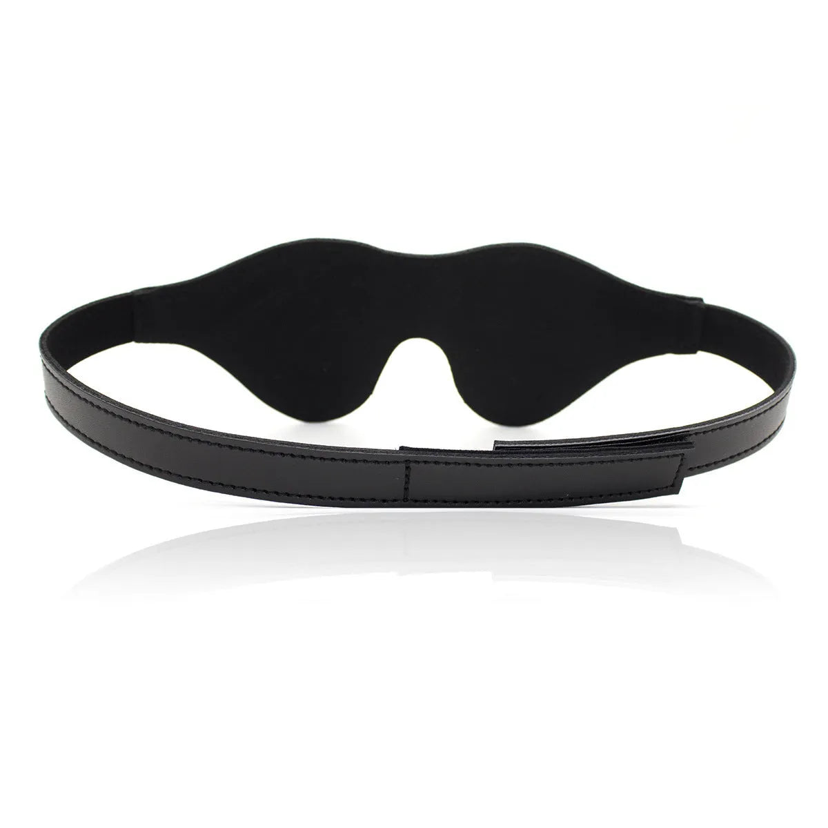 Women's black PU leather eye mask with adjustable metal nose bridge and Velcro strap