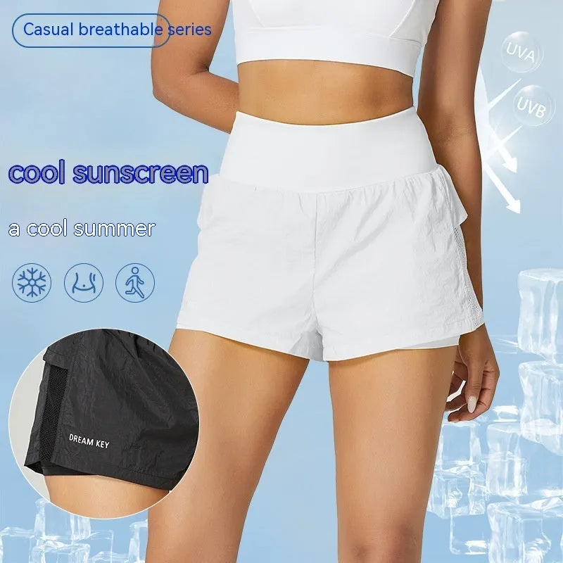 Women's loose fit quick-dry sports shorts in cotton blend fabric, shown in multiple colour options