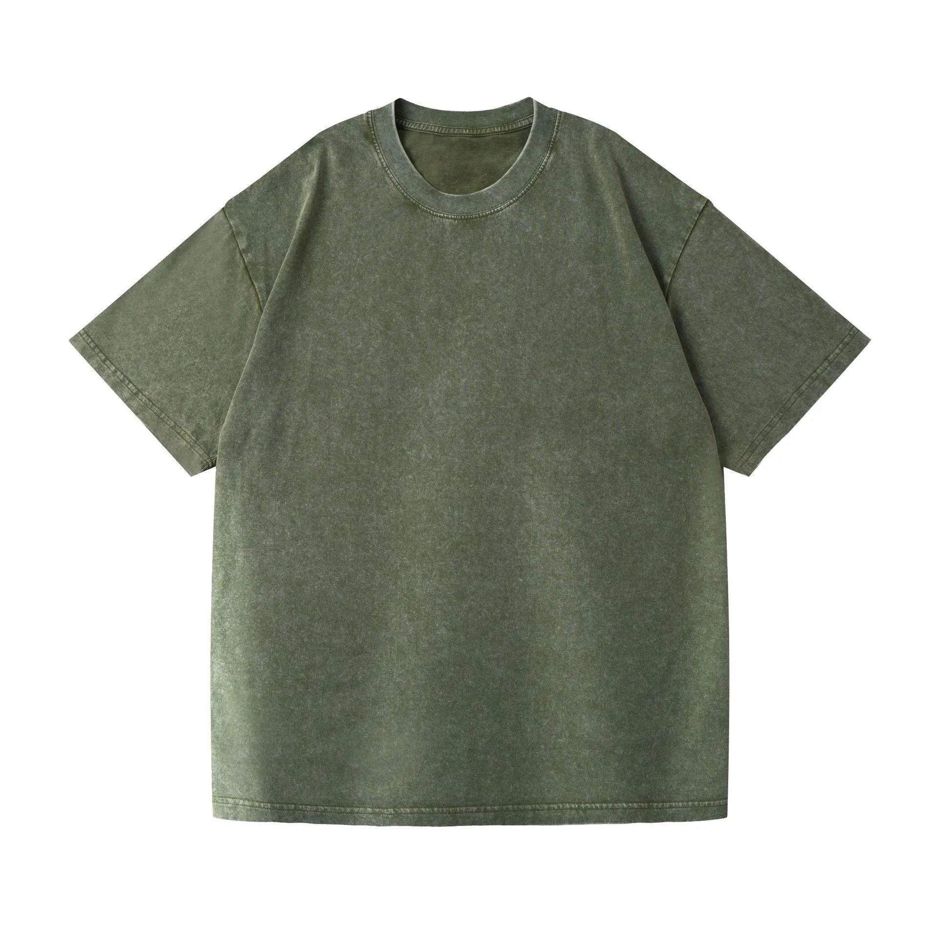 230g American style loose distressed retro washed men's solid colour short sleeve pure cotton t-shirt in blue