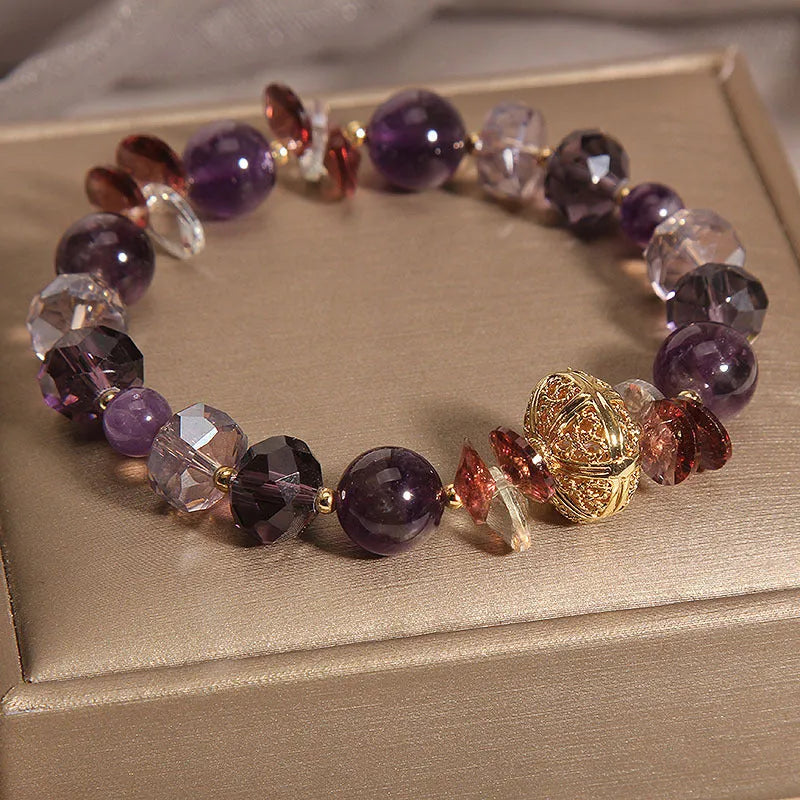 Purple crystal bracelet with pumpkin beads and wind chime lucky charm design for women