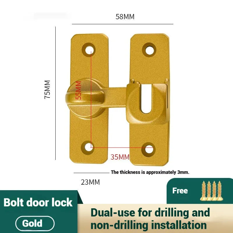 Aluminium alloy punch-free door latch in silver, black, grey, and gold colour options.
