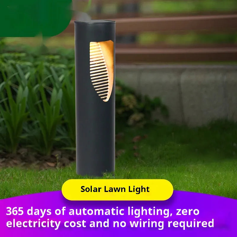 Black geometric abstract art solar garden light with stainless steel construction, 30cm tall