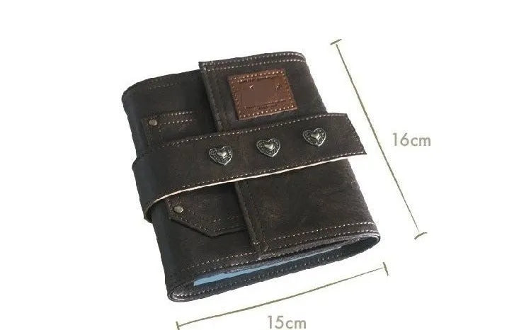 Brown retro buckle notebook with PU leather cover showing loose-leaf binder binding and A7 size format