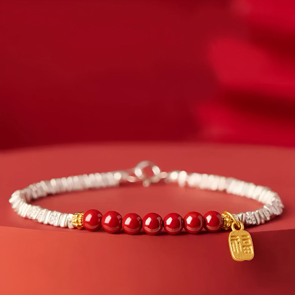 Silver electroplated couple bracelet with geometric round beads on copper, 16 cm length