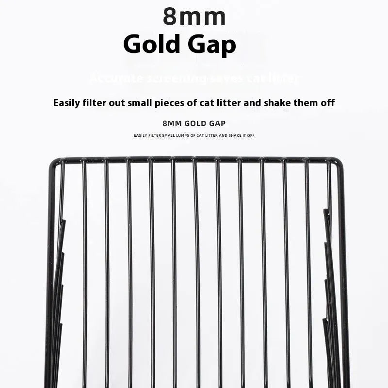 Black alloy metal cat litter scoop with narrow slots for cleaning clumping litter