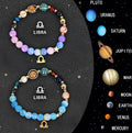 Natural stone beaded bracelet set with zodiac symbol charms on an adjustable cotton cord.