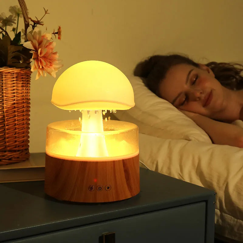 White Cloud Rain Humidifier aromatherapy machine with falling mist raindrops and coloured LED lights.