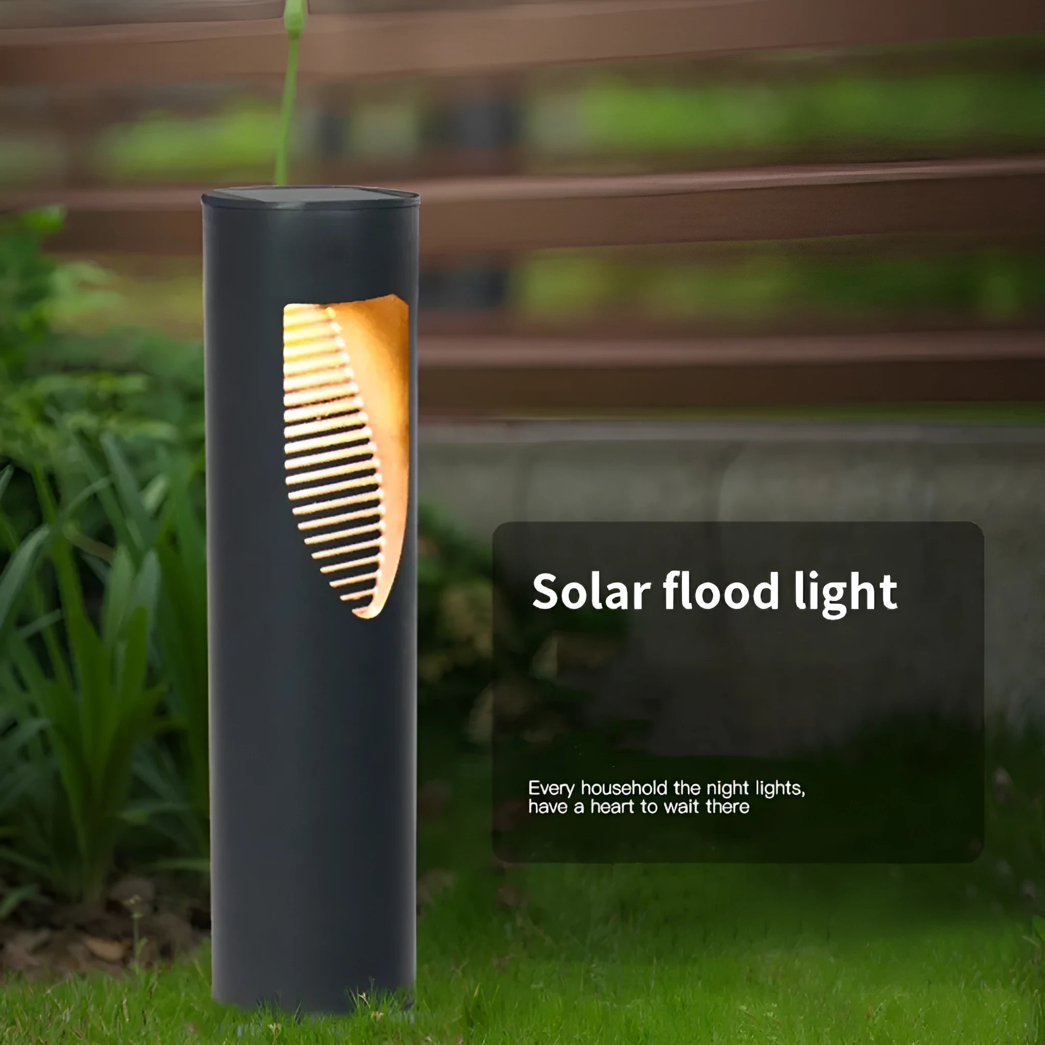 Black geometric abstract art solar garden light with stainless steel construction, 30cm tall