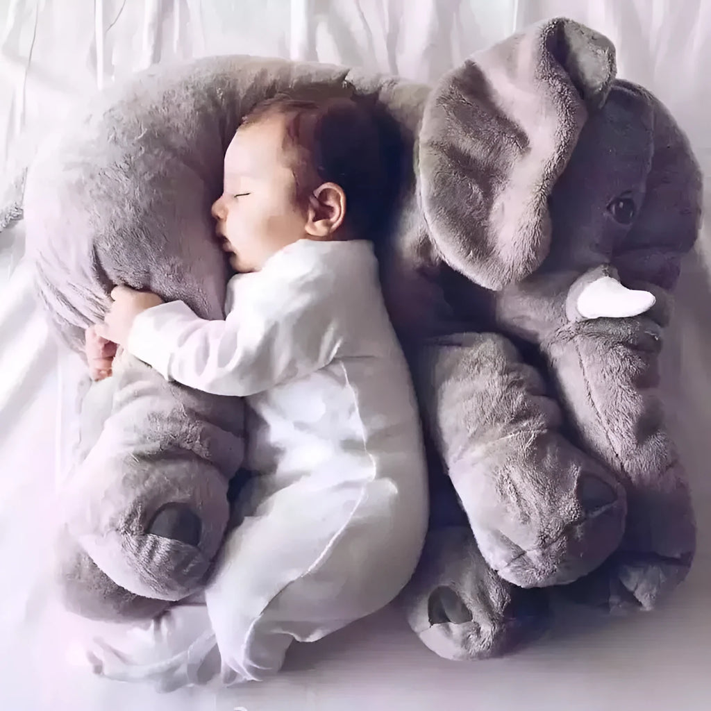 Elephant plush pillowcase for children in soft short plush material with sleeping baby design