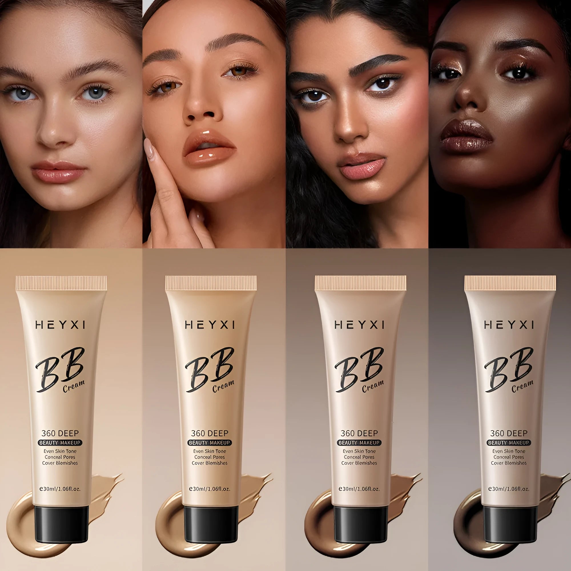 Waterproof sweat-proof BB cream in four shade colours 01 02 03 04