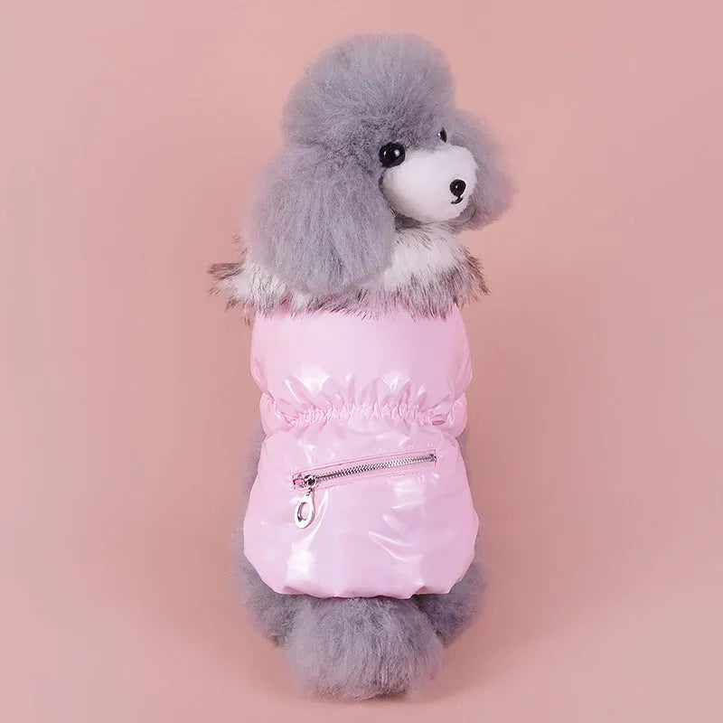 Blue British style cotton dog jacket showing traditional design for autumn and winter wear
