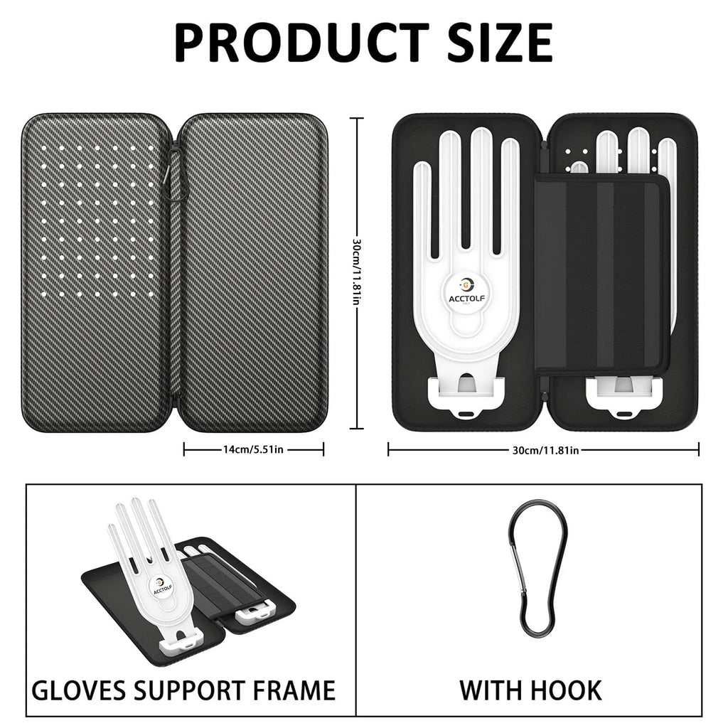 Silver grey golf double glove storage bag with two internal brackets and included storage box