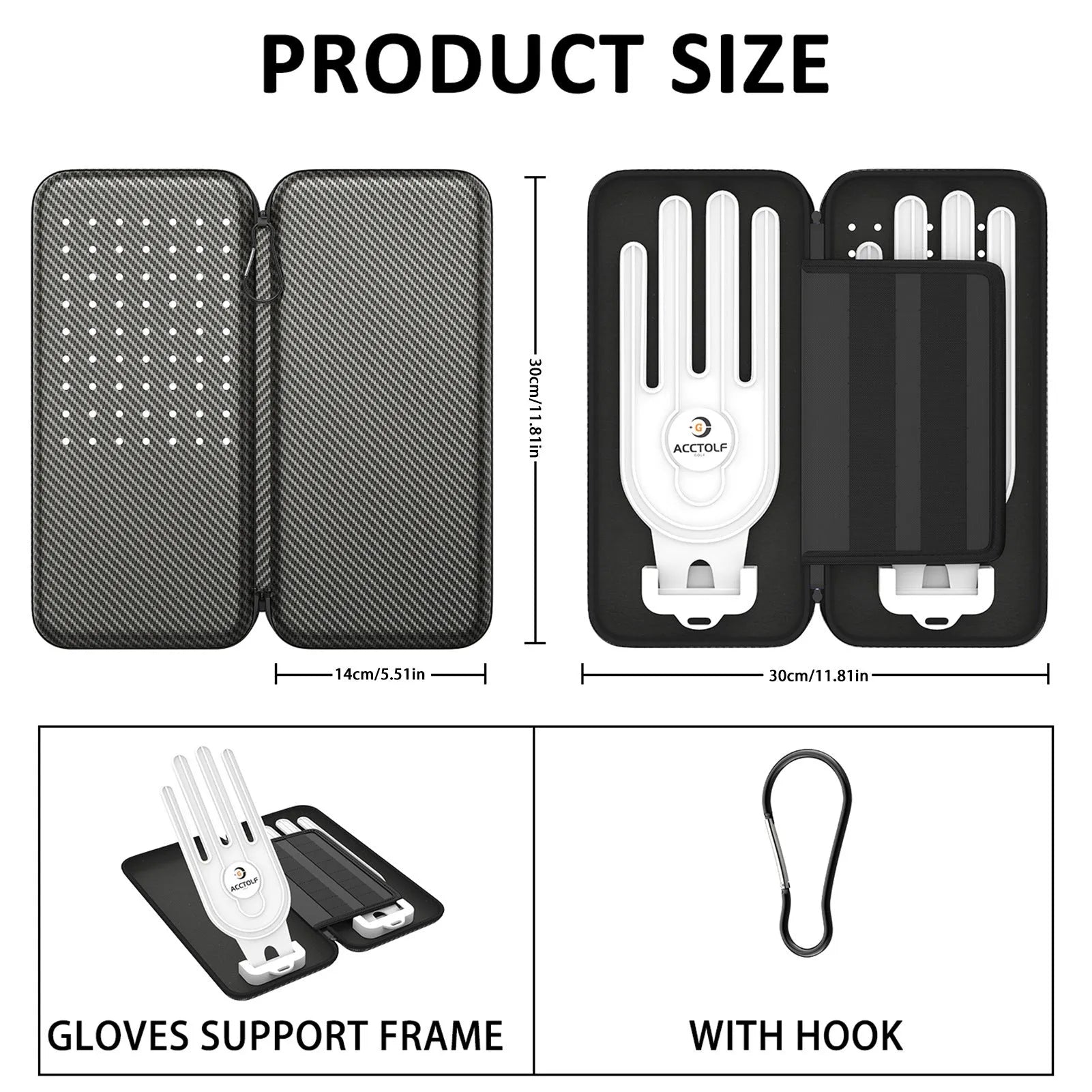 Silver grey golf double glove storage bag with two internal brackets and included storage box
