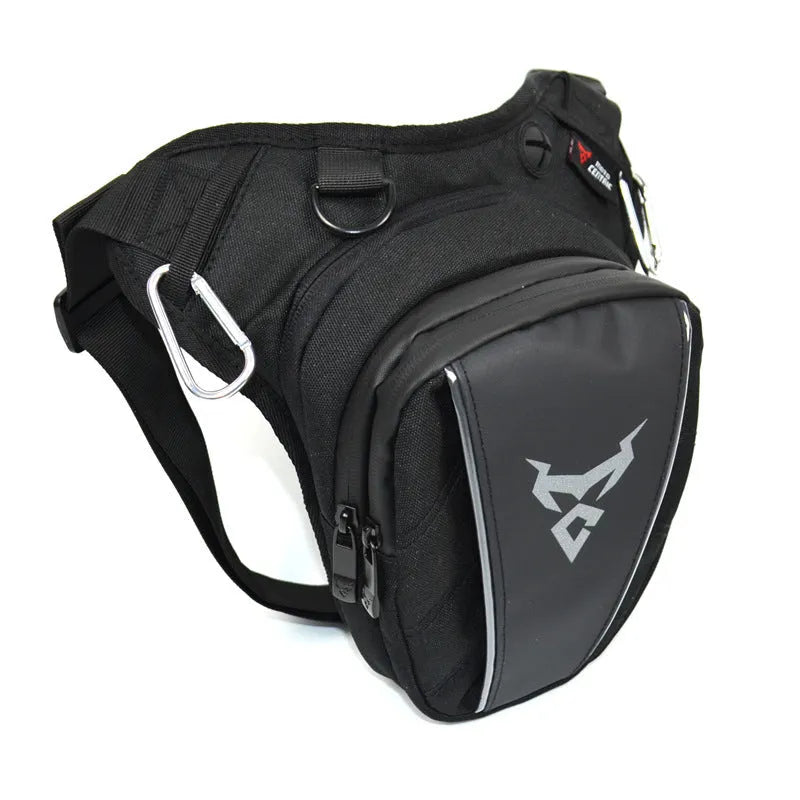 Motorcycle leg bag in 1200D Oxford cloth shown in one of four colours: red, blue, green, or grey