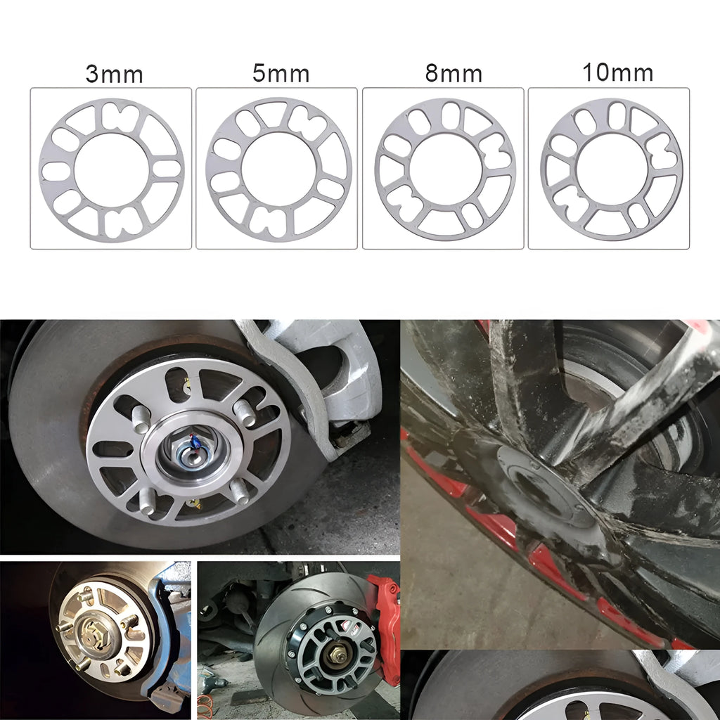 A single, solid metal wheel hub widening gasket or spacer for automotive brake clearance.