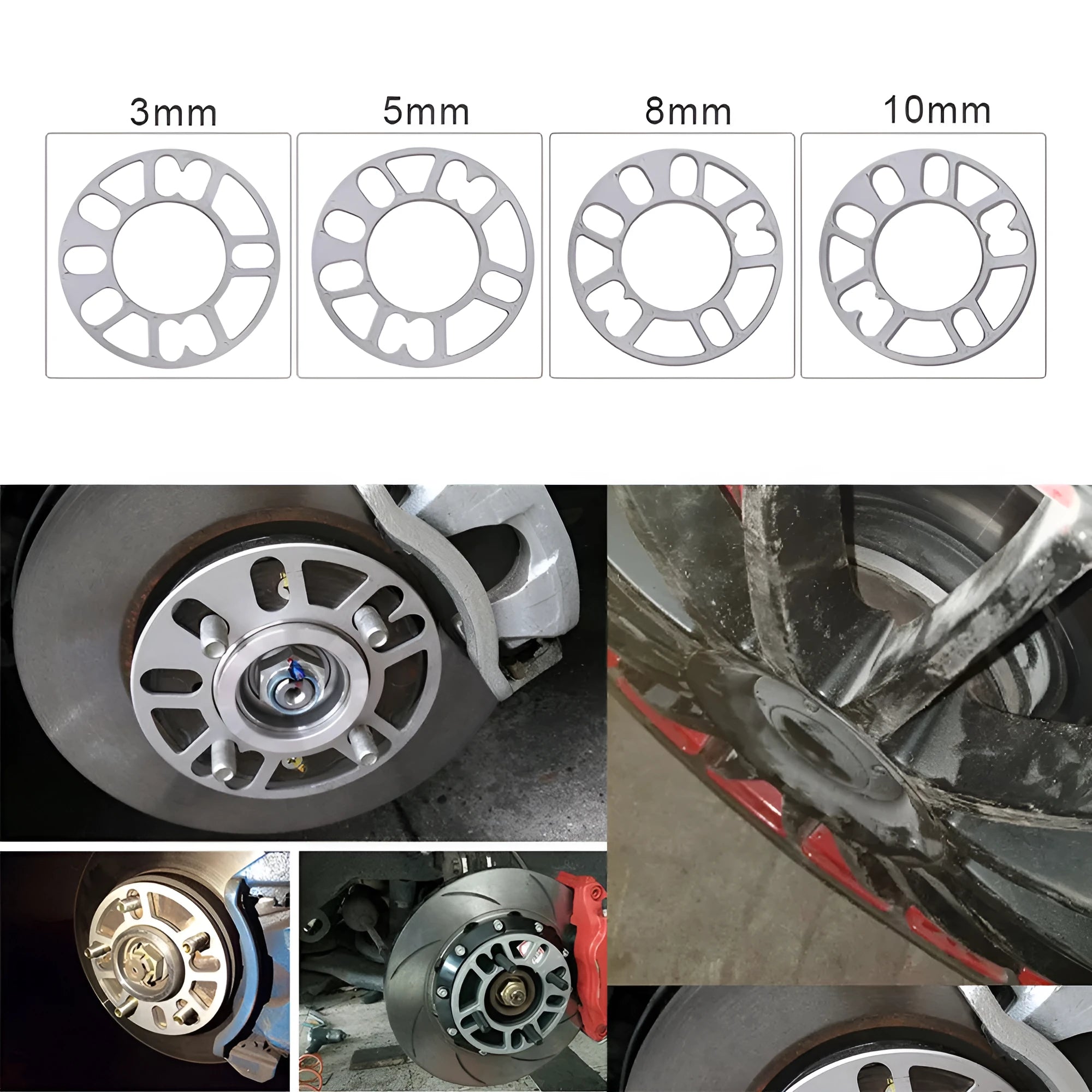 A single, solid metal wheel hub widening gasket or spacer for automotive brake clearance.