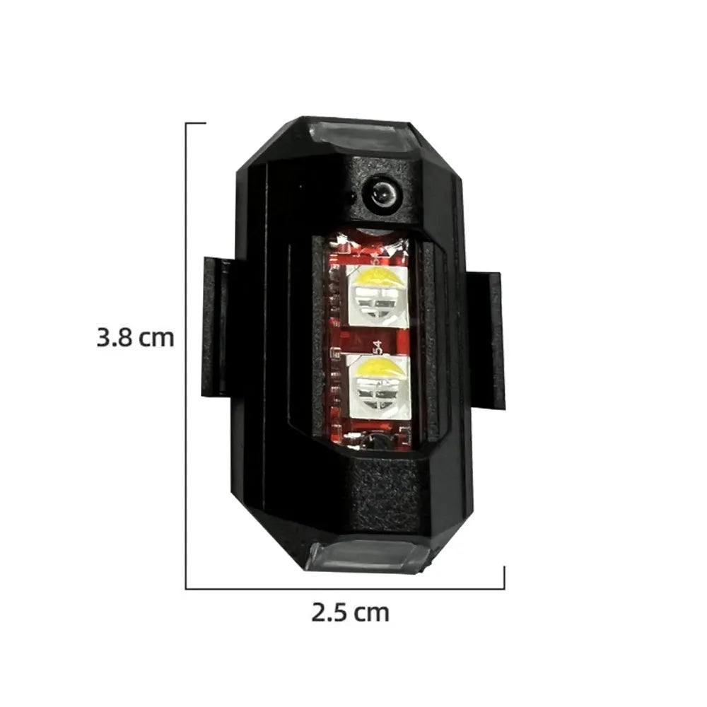 Drone strobe signal light showing 7 colour LED modes with mounting tapes and Type-C cable