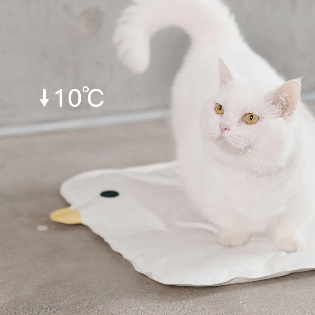 Washable chick-shaped pet cooling mat with non-stick surface next to an oval-shaped option.