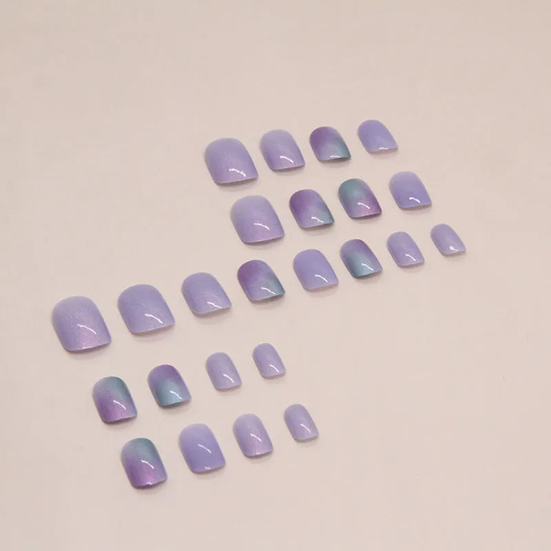 Aurora starry sky pattern short fake nails 24 piece set with glue