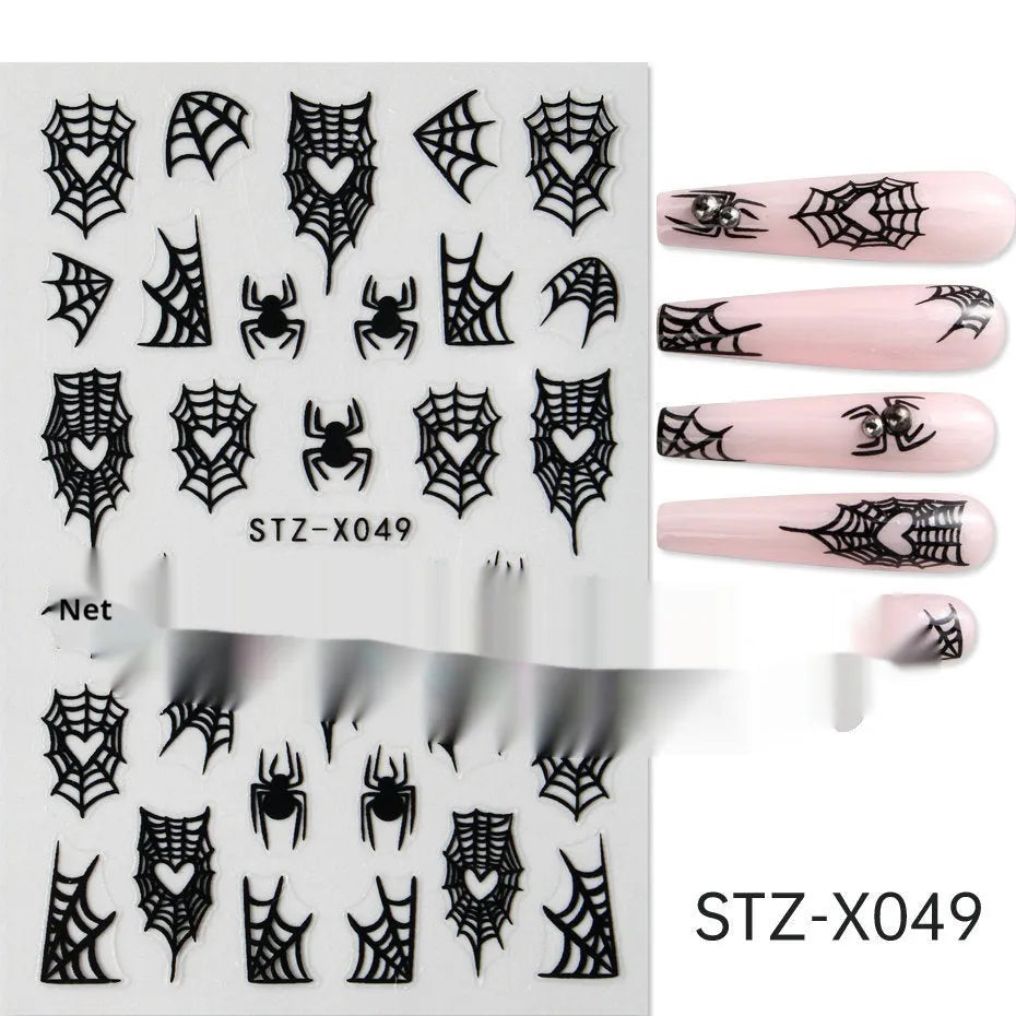 Cartoon nail art stickers sheet with black and silver love heart designs