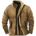 Men's green fleece-lined padded polyester coat showing regular length and sizing from S to 5XL