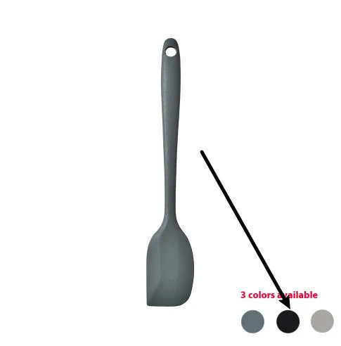 12-piece silicone kitchen utensil set in rotating storage bucket, showing spatula, ladle, and other tools.