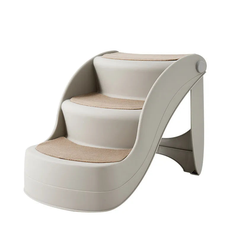 Foldable plastic pet stairs in beige colour with non-slip mat for small dogs and cats